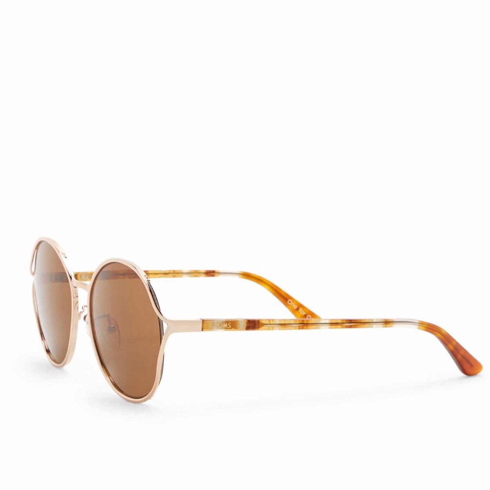 TOMS 58mm “Blythe” Round Sunglasses NWT Gold/Brown - Picture 8 of 8